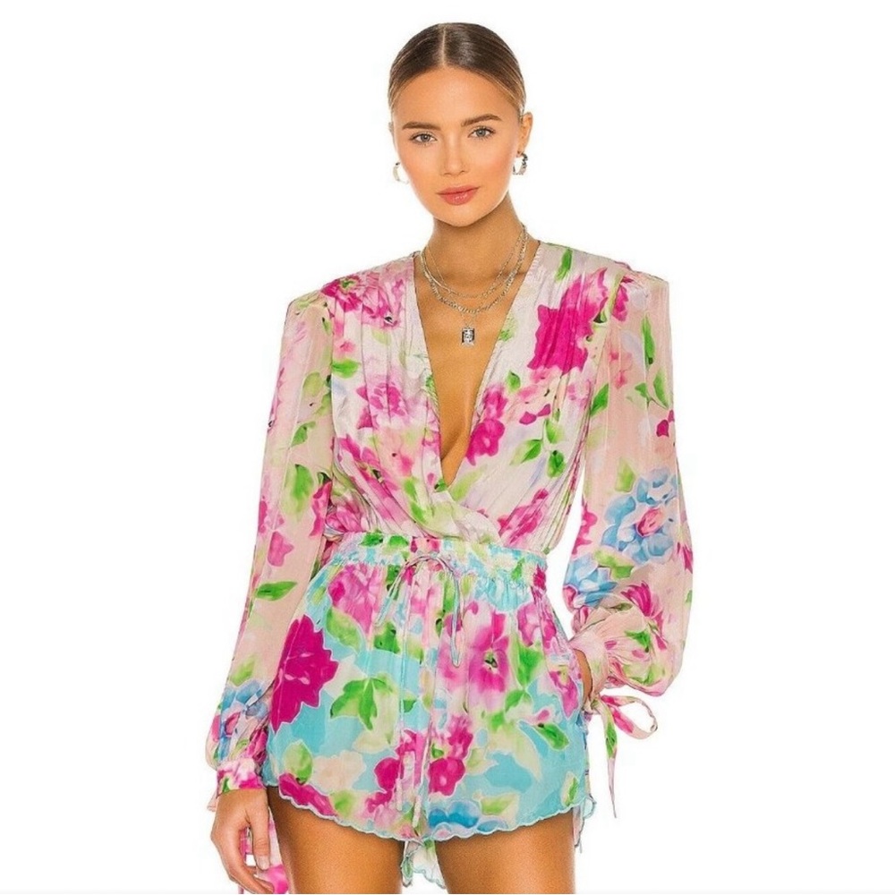 Rococo Sand Multicolor ALORA Floral Body Suit AND shorts small